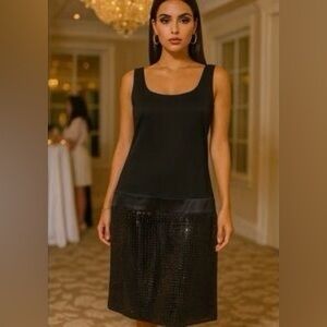 LOFT Black Sequin Dress Size 8 Sleeveless Elegant Cocktail Evening Glam